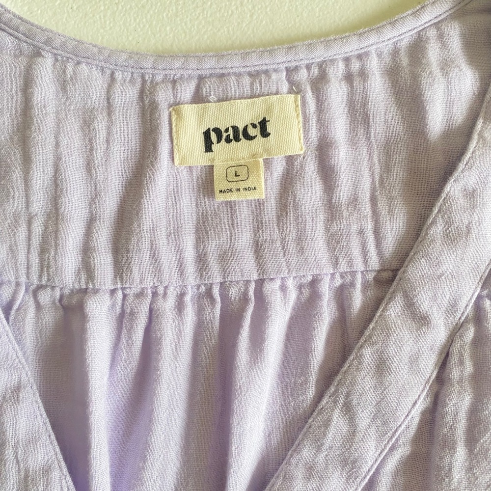 Pact Organic Cotton Midi Dress Size L Lavender Tiered Boho Button Front Cottage - Picture 3 of 8